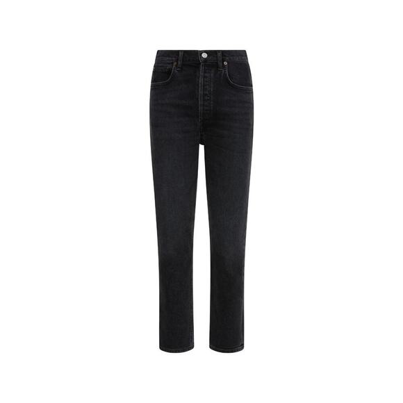 Agolde Denim - AGOLDE RILEY High Rise Straight Leg Cropped Black Stretch Denum Jeans Size 31